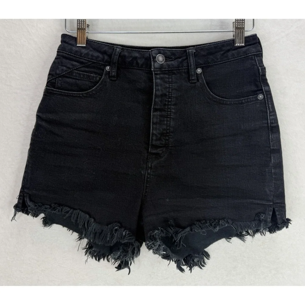 We The Free Free People Black Denim Cut-Off Distressed Shorts Size 28 CRVY